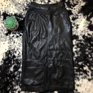 Black Long Leather Skirt with Side Pockets